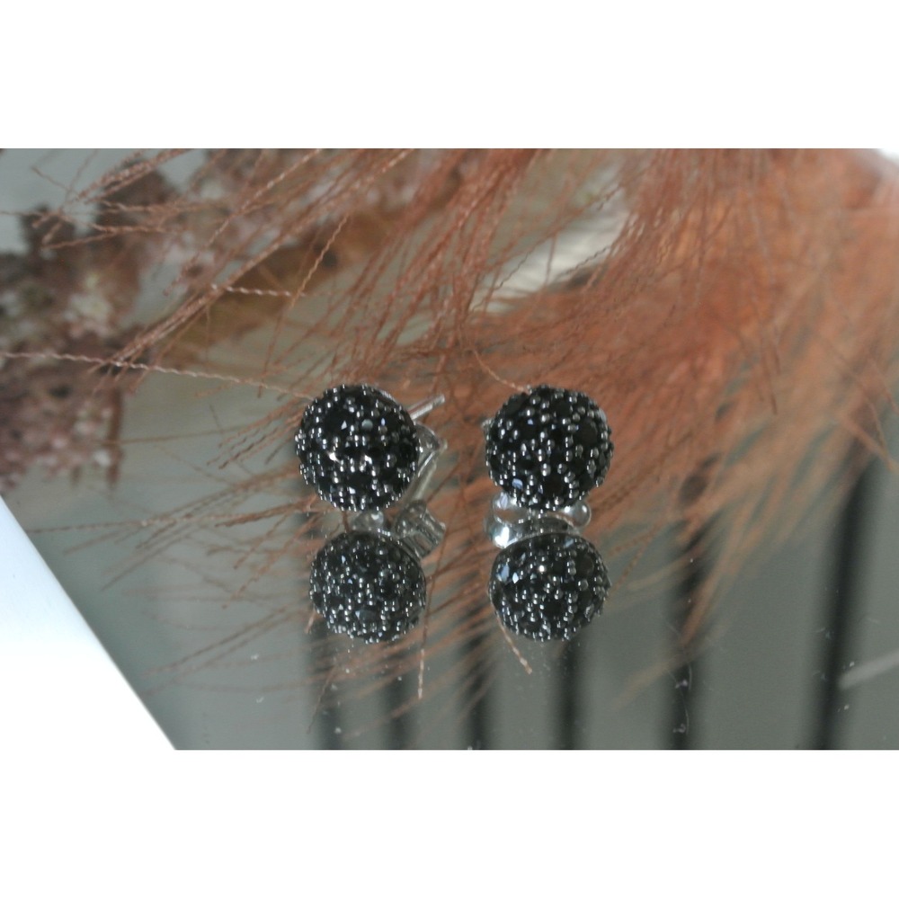 LOFT Pave Disco Ball Black Crystal Silver Tone Stud Earrings OS
